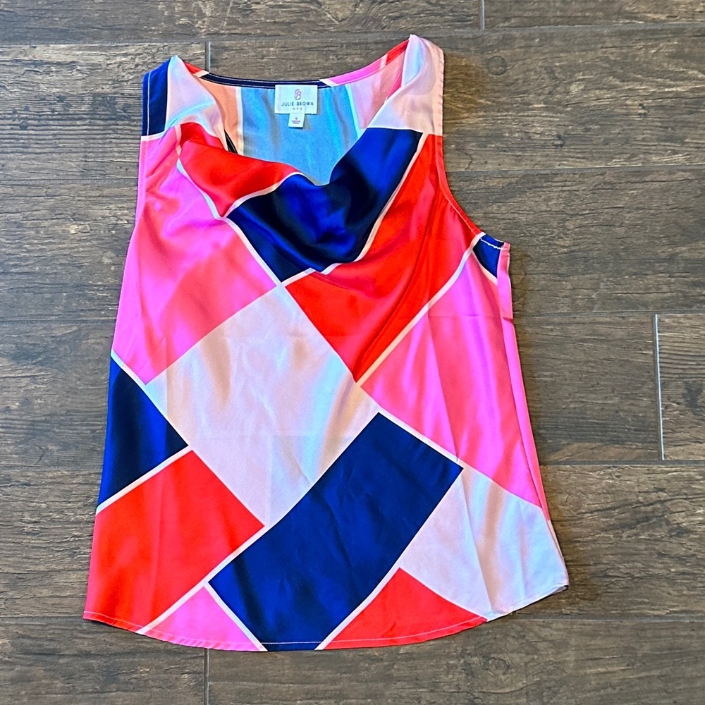 Julie Brown, size 6, sleeveless top, red/blue/pink, barely worn